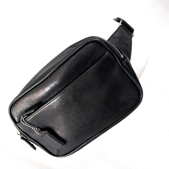 VTG COACH! HEAVY BLACK GENUINE LEATHER HIP PACK, SHOULDER BAG, SILVER HARDWARE! - Picture 1 of 15